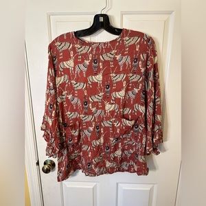 World Market Red Animal Print Blouse